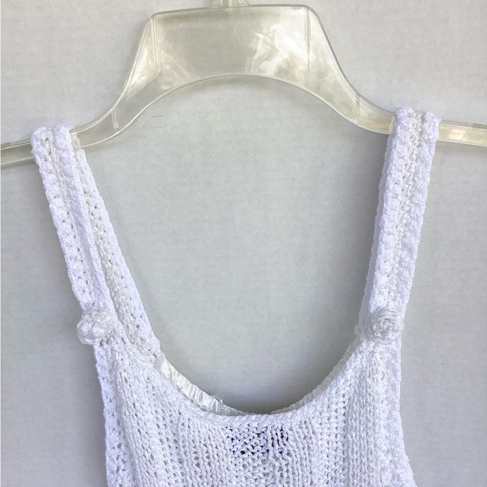 Crop Top Hand Crafted Crochet Halter White Ribbed Tank Boho Ruffle Crystals - Picture 5 of 16